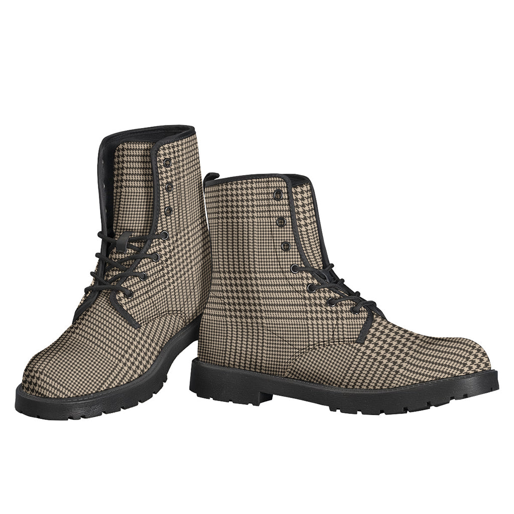 Brown And Beige Glen Plaid Print Backpack