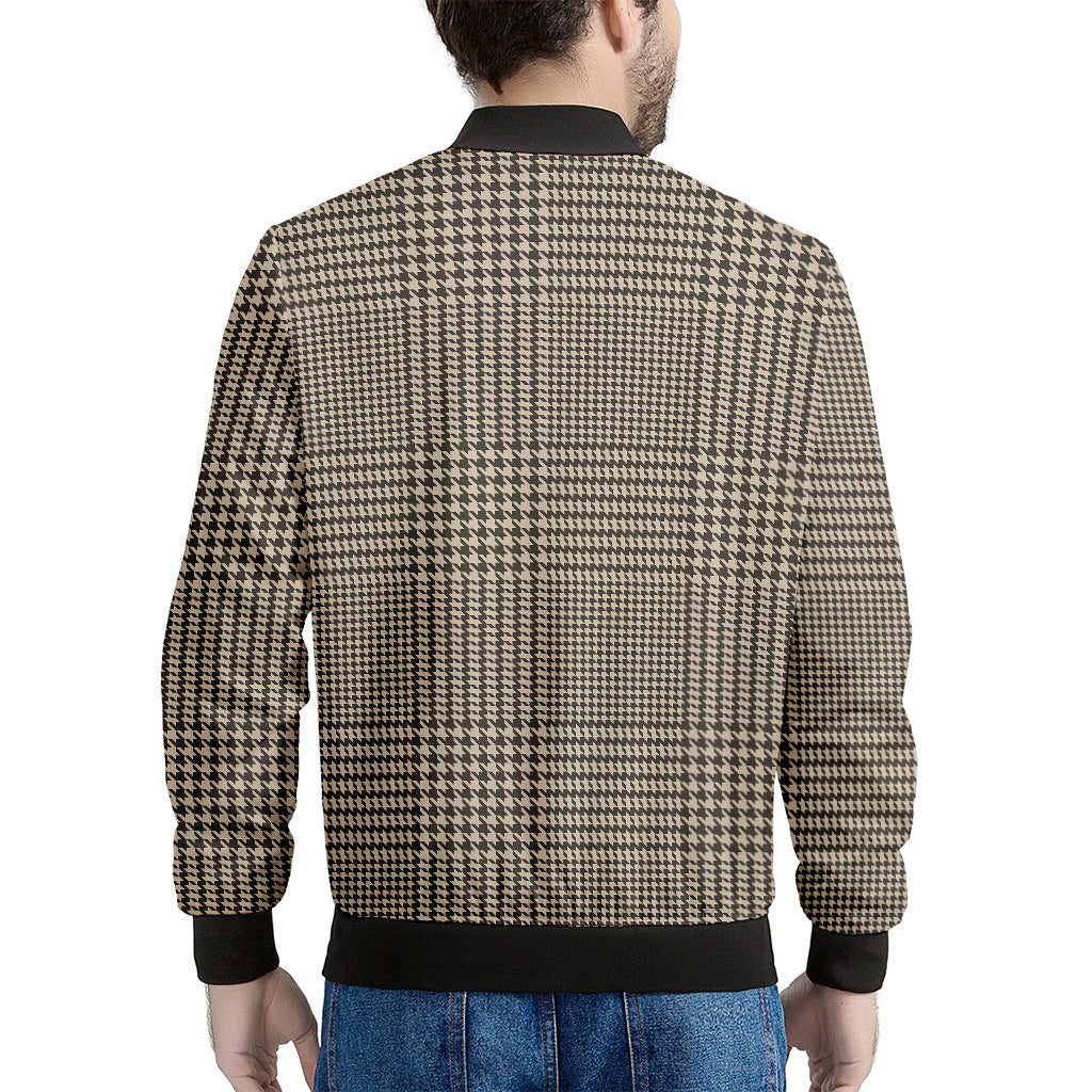 Brown And Beige Glen Plaid Print Men's Bomber Jacket