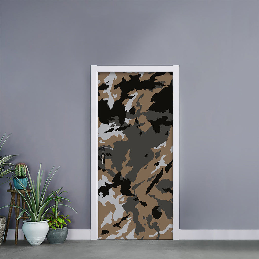 Brown And Black Camouflage Print Door Sticker