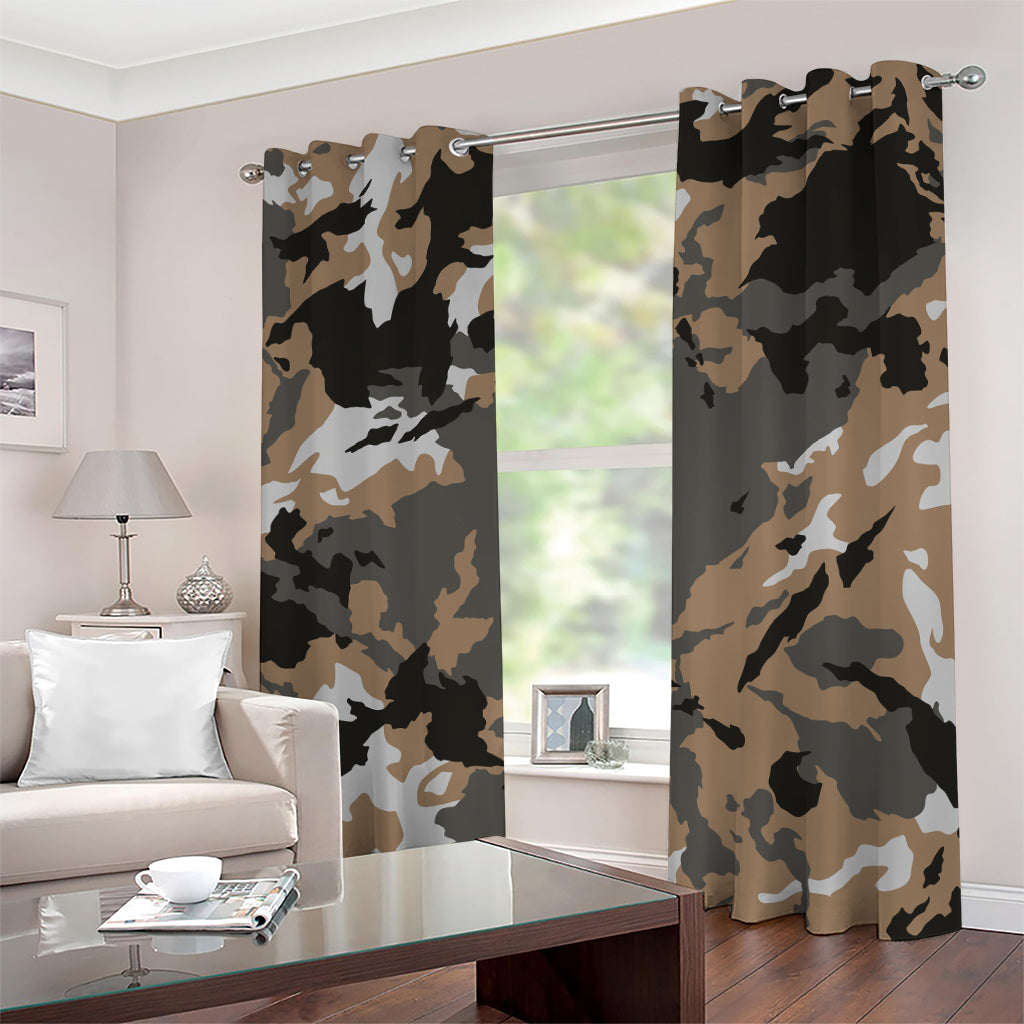 Brown And Black Camouflage Print Grommet Curtains