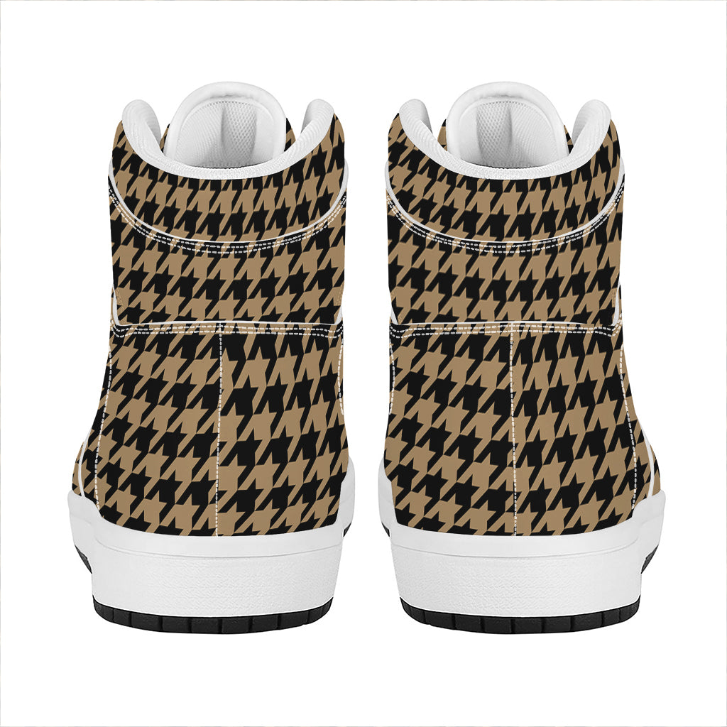 Brown And Black Houndstooth Print High Top Leather Sneakers