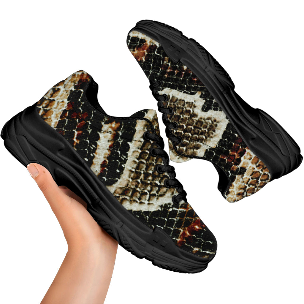 Brown And Black Snakeskin Print Black Chunky Shoes