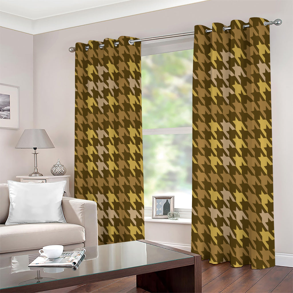 Brown And Tan Houndstooth Pattern Print Extra Wide Grommet Curtains