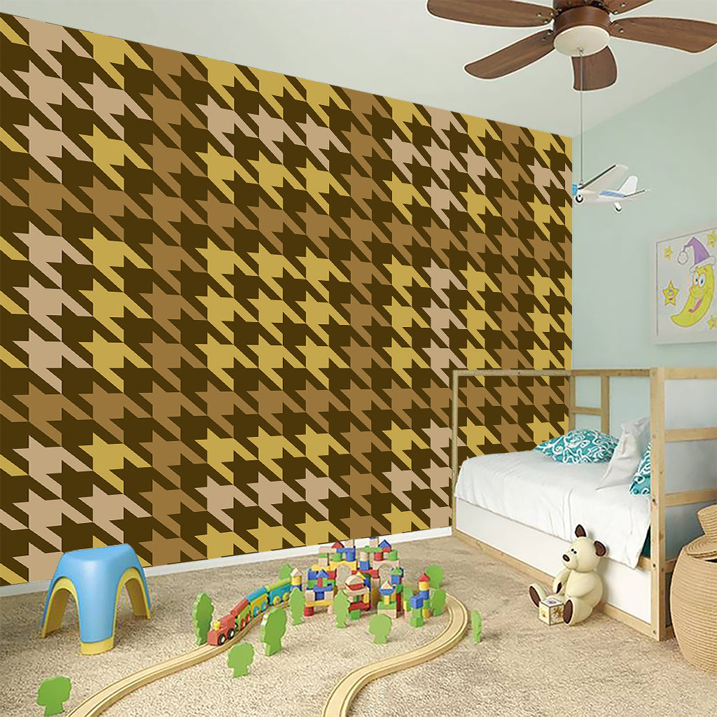 Brown And Tan Houndstooth Pattern Print Wall Sticker