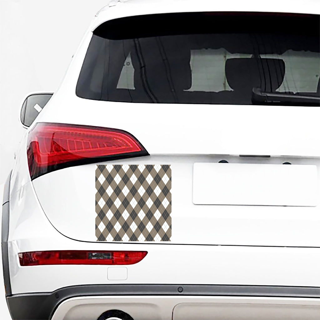 Brown And White Argyle Pattern Print Car Sticker