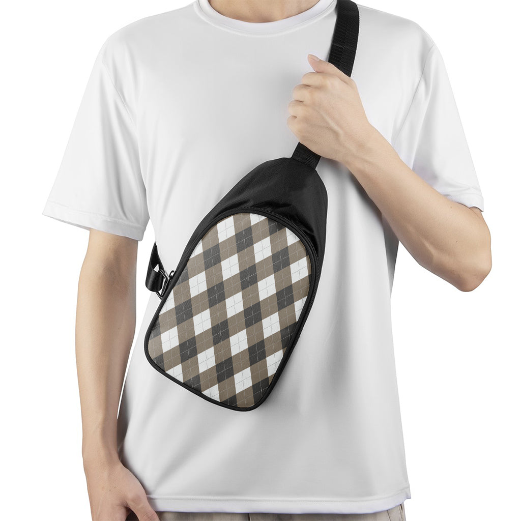 Brown And White Argyle Pattern Print Chest Bag