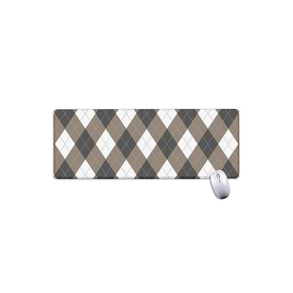 Brown And White Argyle Pattern Print Extended Mouse Pad