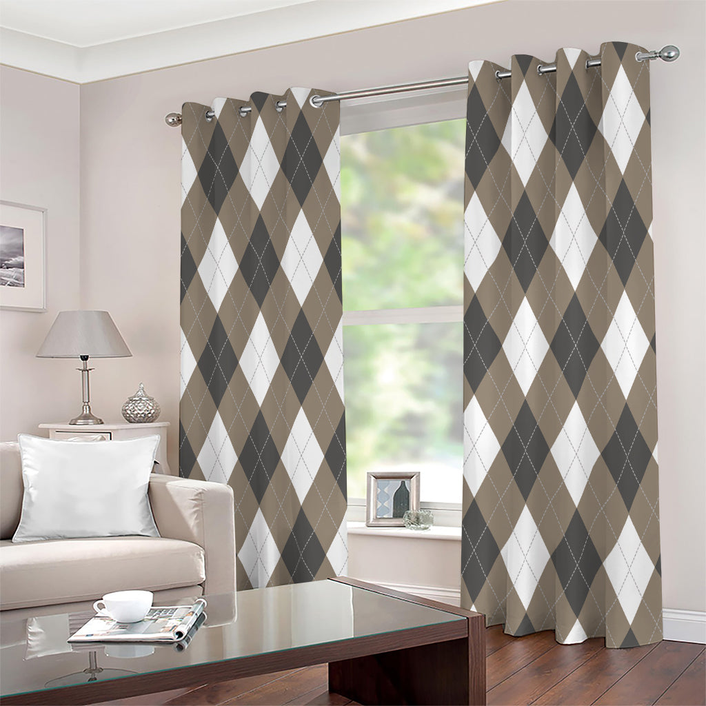 Brown And White Argyle Pattern Print Extra Wide Grommet Curtains