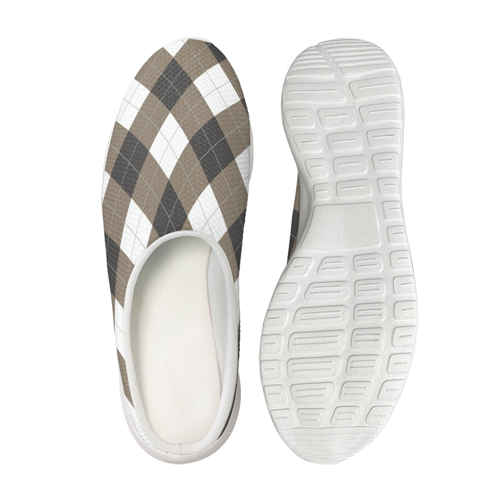 Brown And White Argyle Pattern Print Mesh Casual Shoes