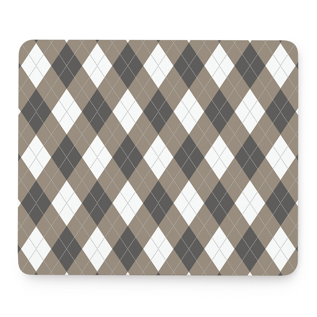 Brown And White Argyle Pattern Print Mouse Pad