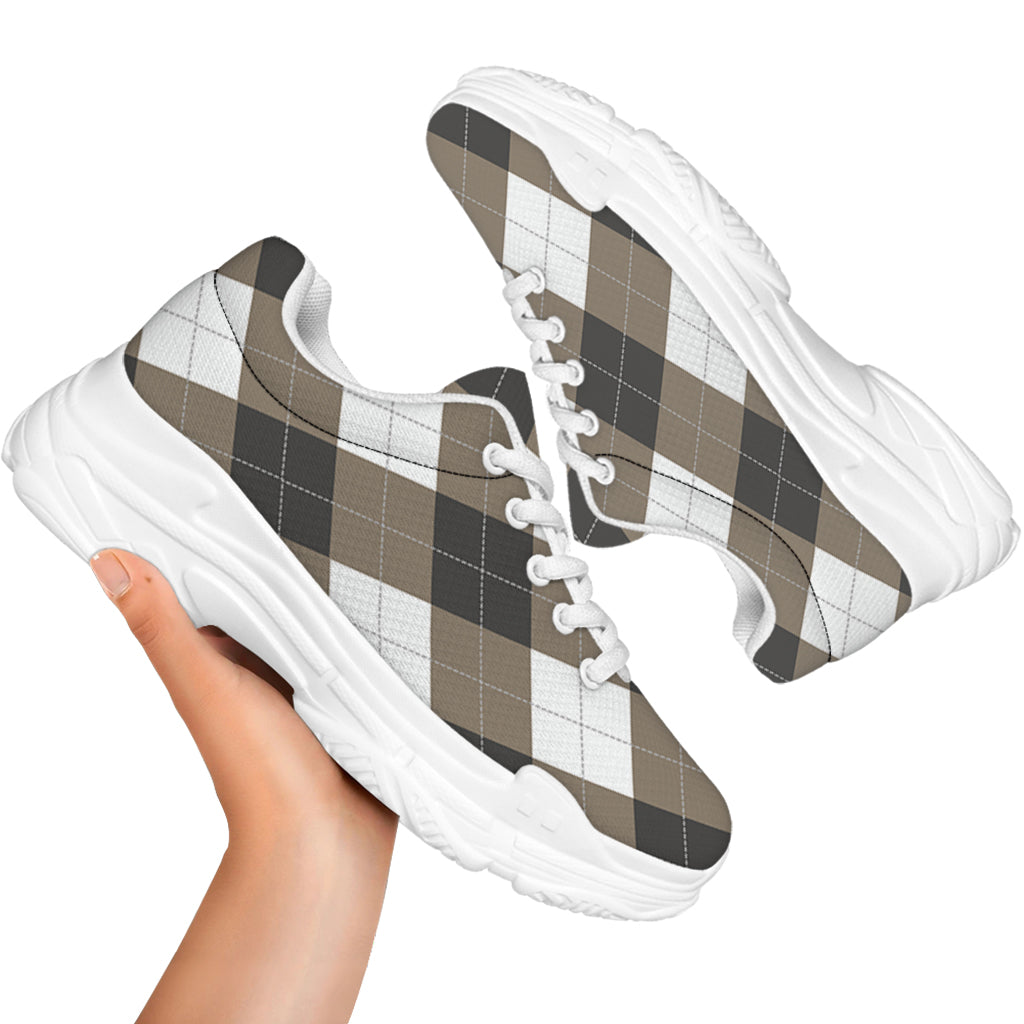Brown And White Argyle Pattern Print White Chunky Shoes