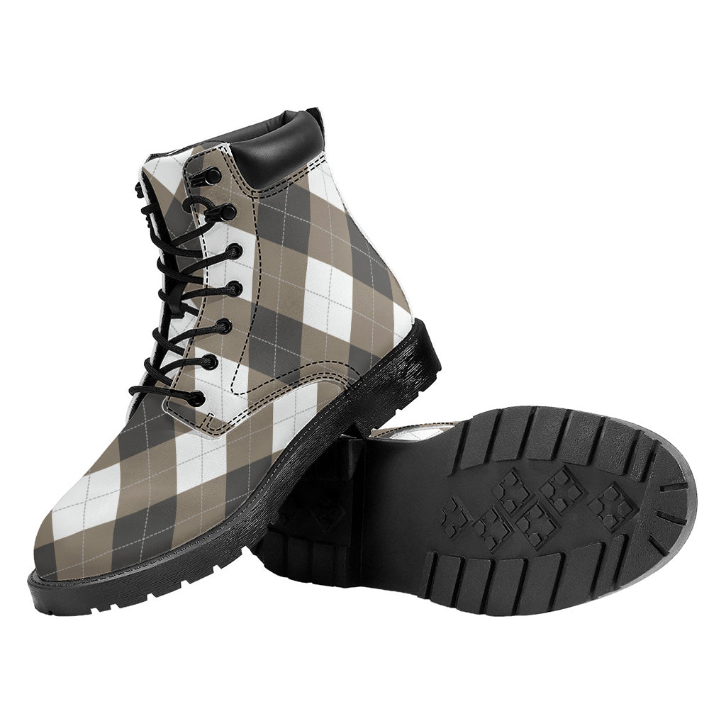 Brown And White Argyle Pattern Print Work Boots