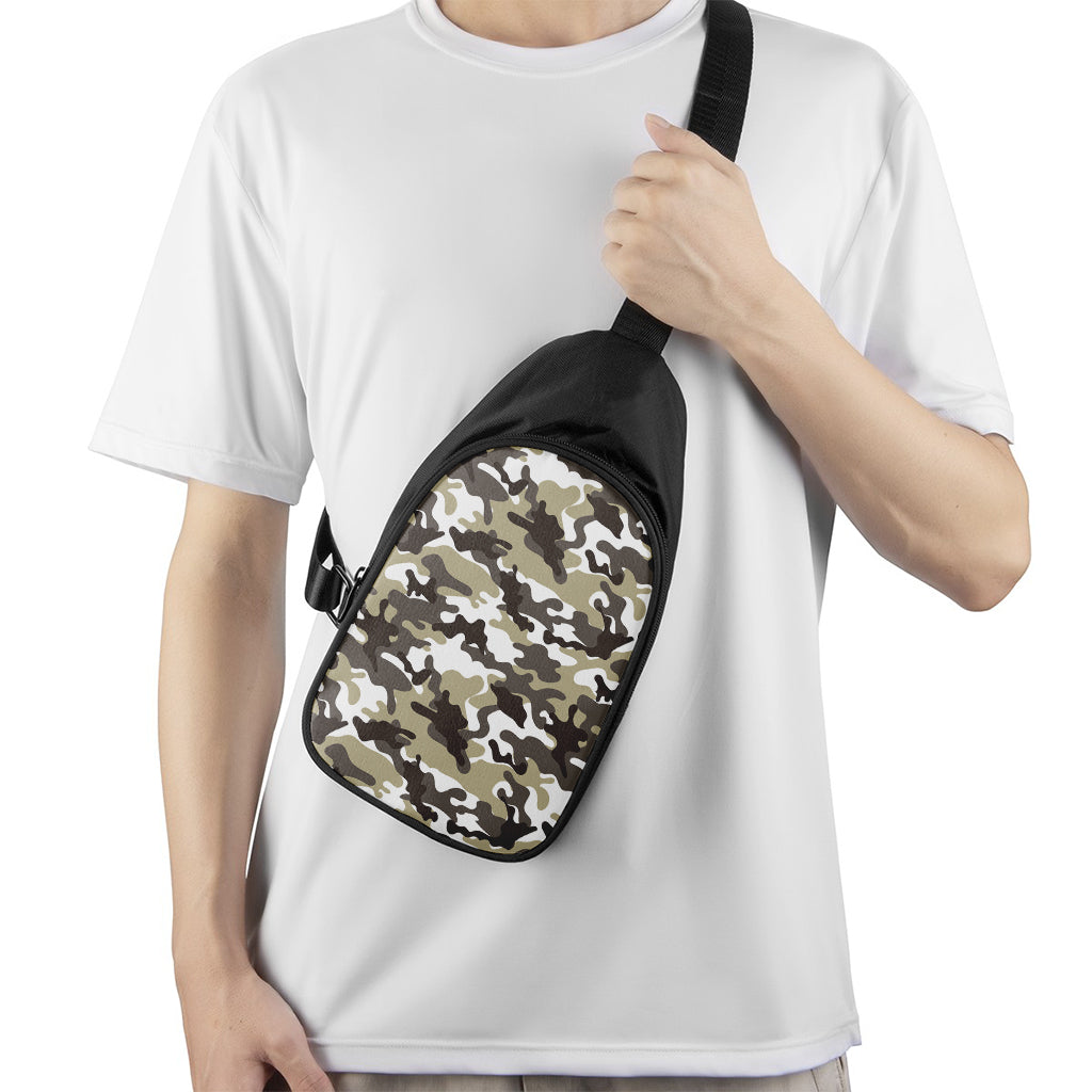 Brown And White Camouflage Print Chest Bag
