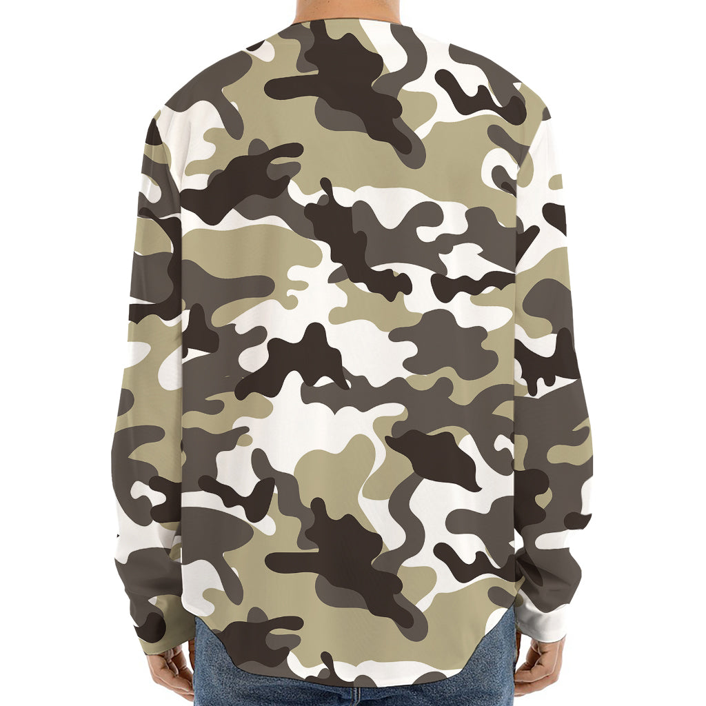 Brown And White Camouflage Print Long Sleeve Baseball Jersey