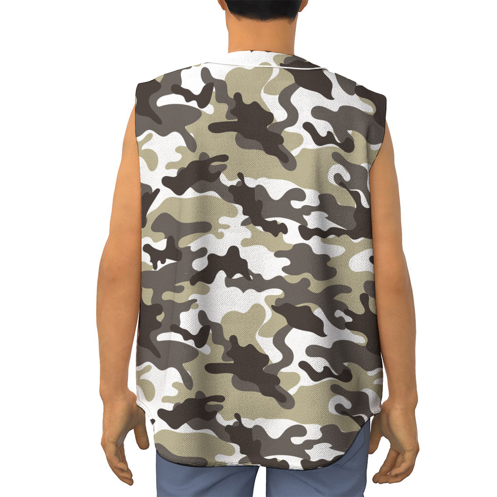 Brown And White Camouflage Print Sleeveless Baseball Jersey