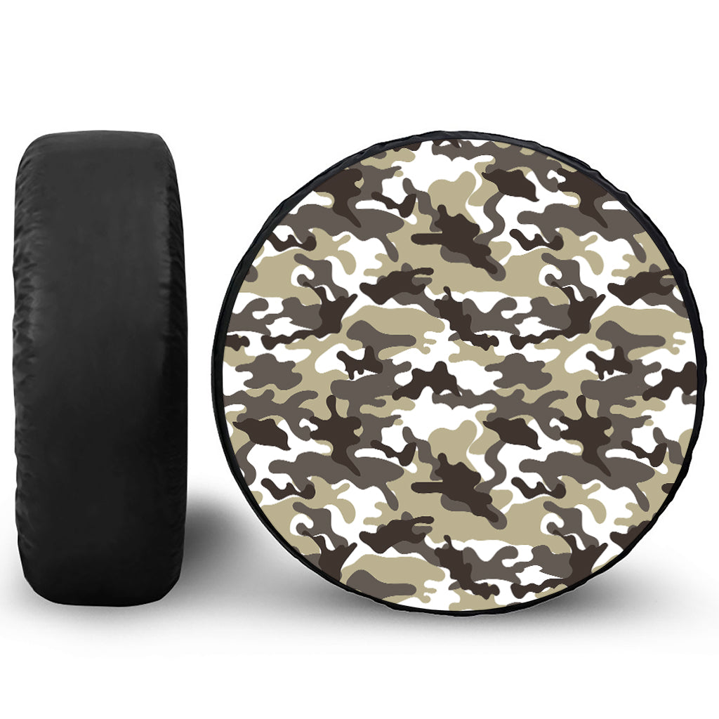 Brown And White Camouflage Print Tire Cover