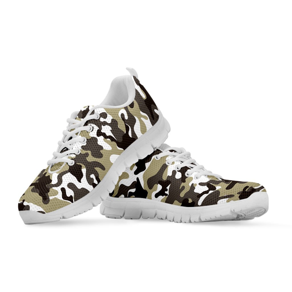 Brown And White Camouflage Print White Running Shoes