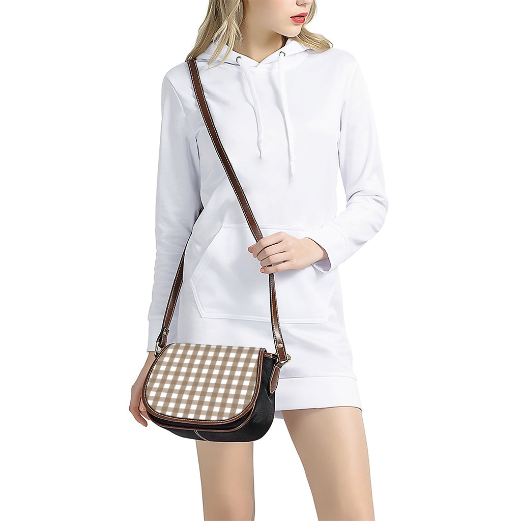 Brown And White Check Pattern Print Saddle Bag