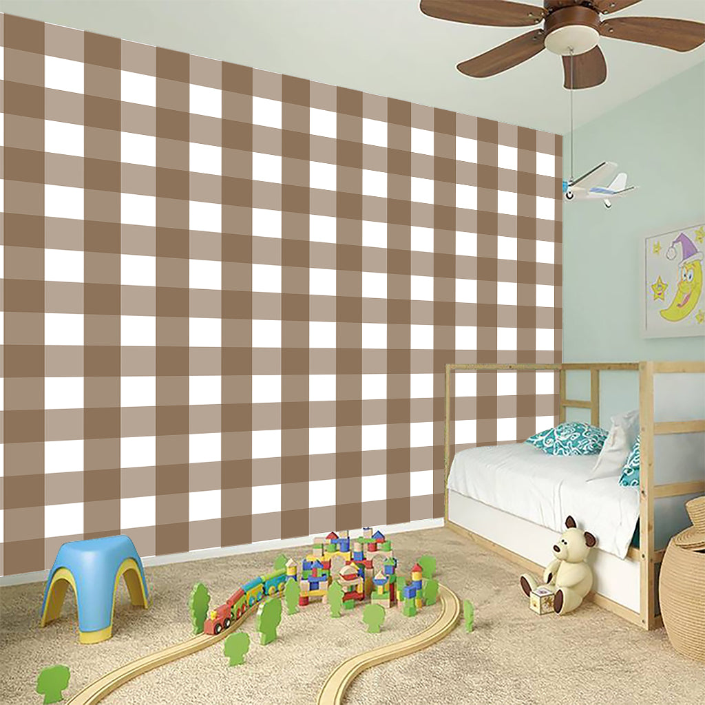 Brown And White Check Pattern Print Wall Sticker