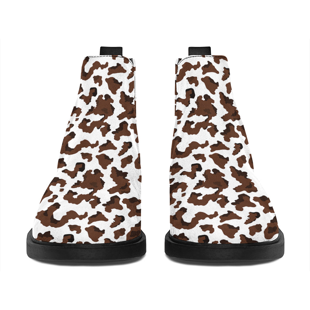 Brown And White Cow Pattern Print Flat Ankle Boots