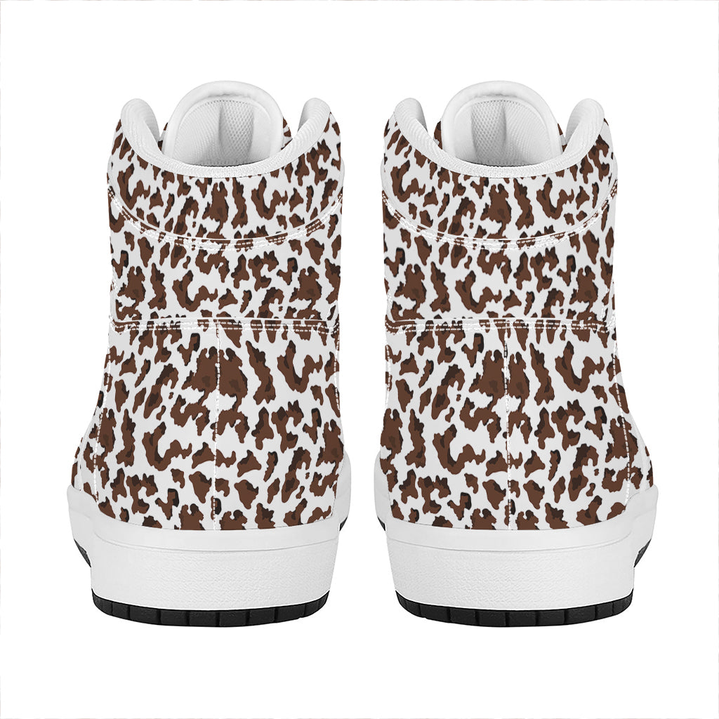 Brown And White Cow Pattern Print High Top Leather Sneakers