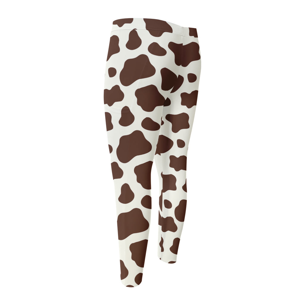 Brown And White Cow Print Men's Compression Pants