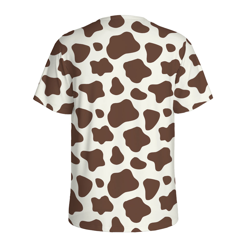 Brown And White Cow Print Men's Sports T-Shirt