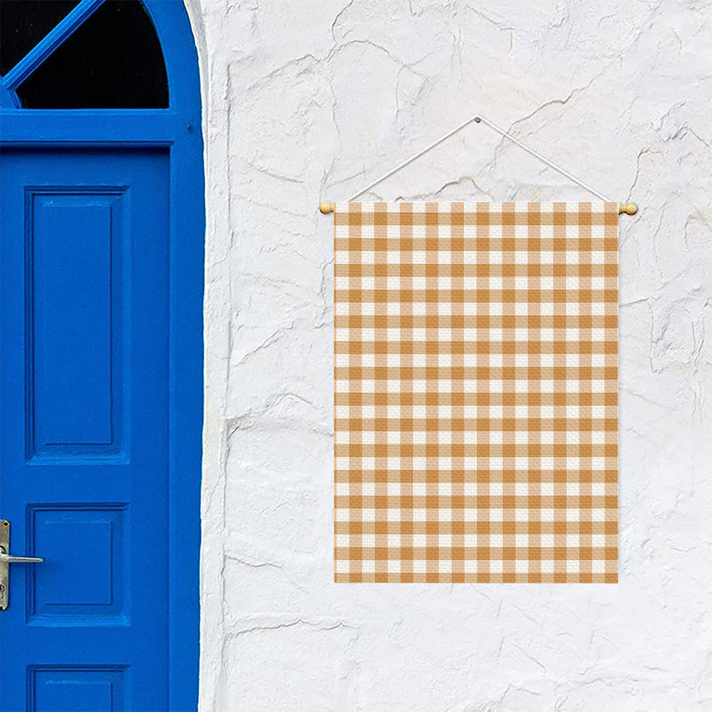Brown And White Gingham Pattern Print Garden Flag