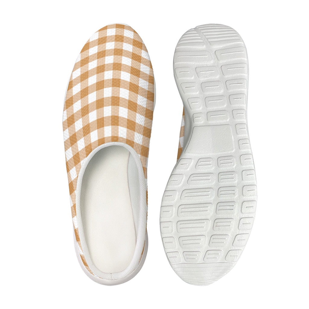Brown And White Gingham Pattern Print Mesh Casual Shoes