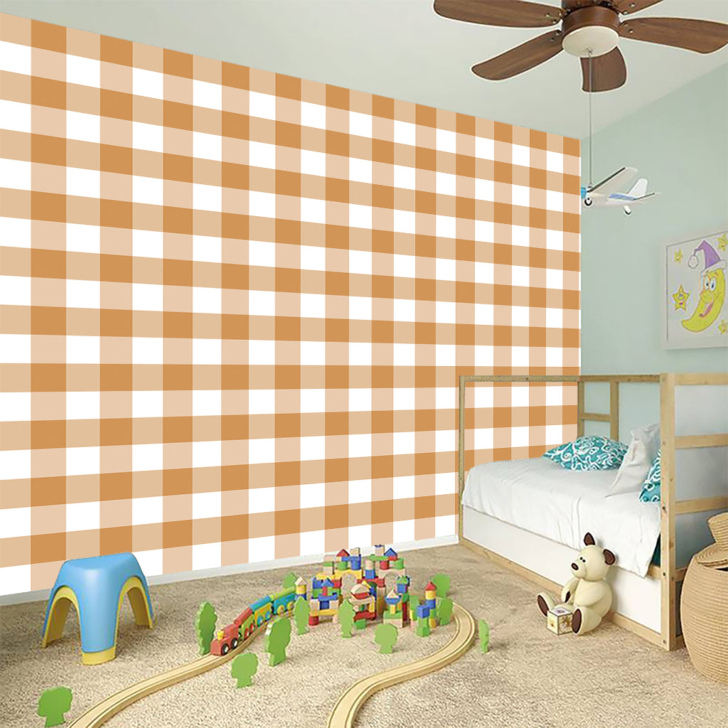 Brown And White Gingham Pattern Print Wall Sticker