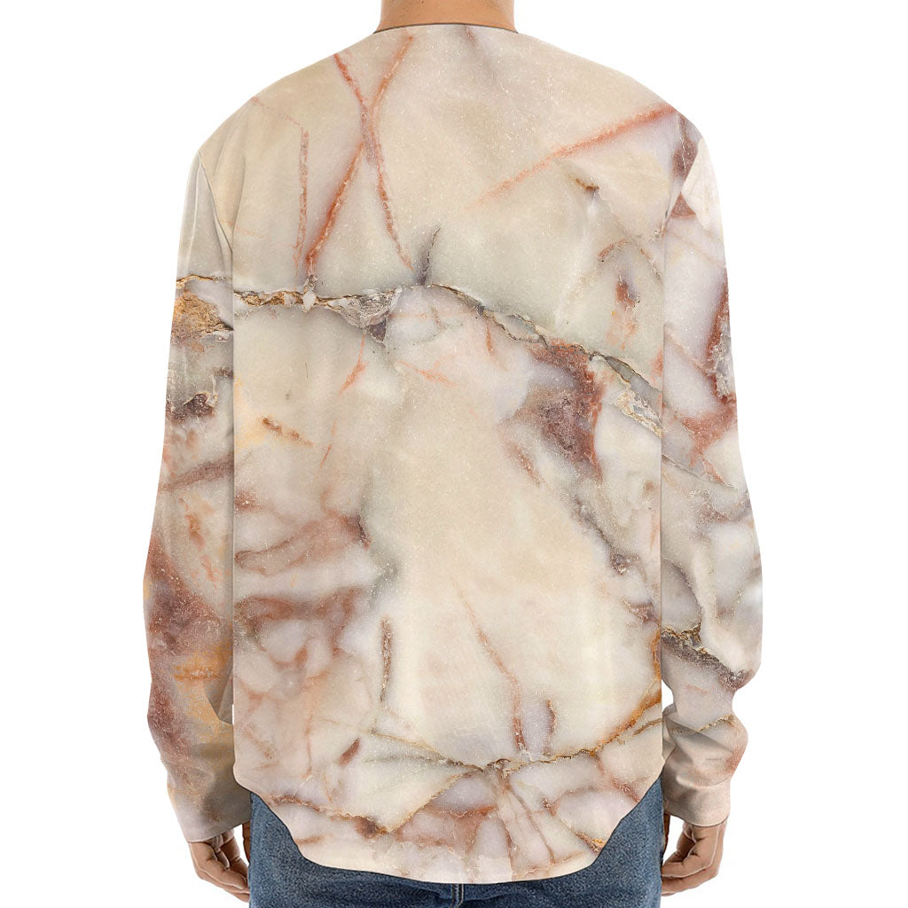 Brown Beige Marble Print Long Sleeve Baseball Jersey