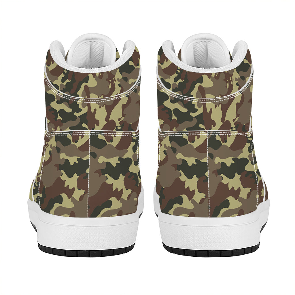 Brown Camouflage Print High Top Leather Sneakers
