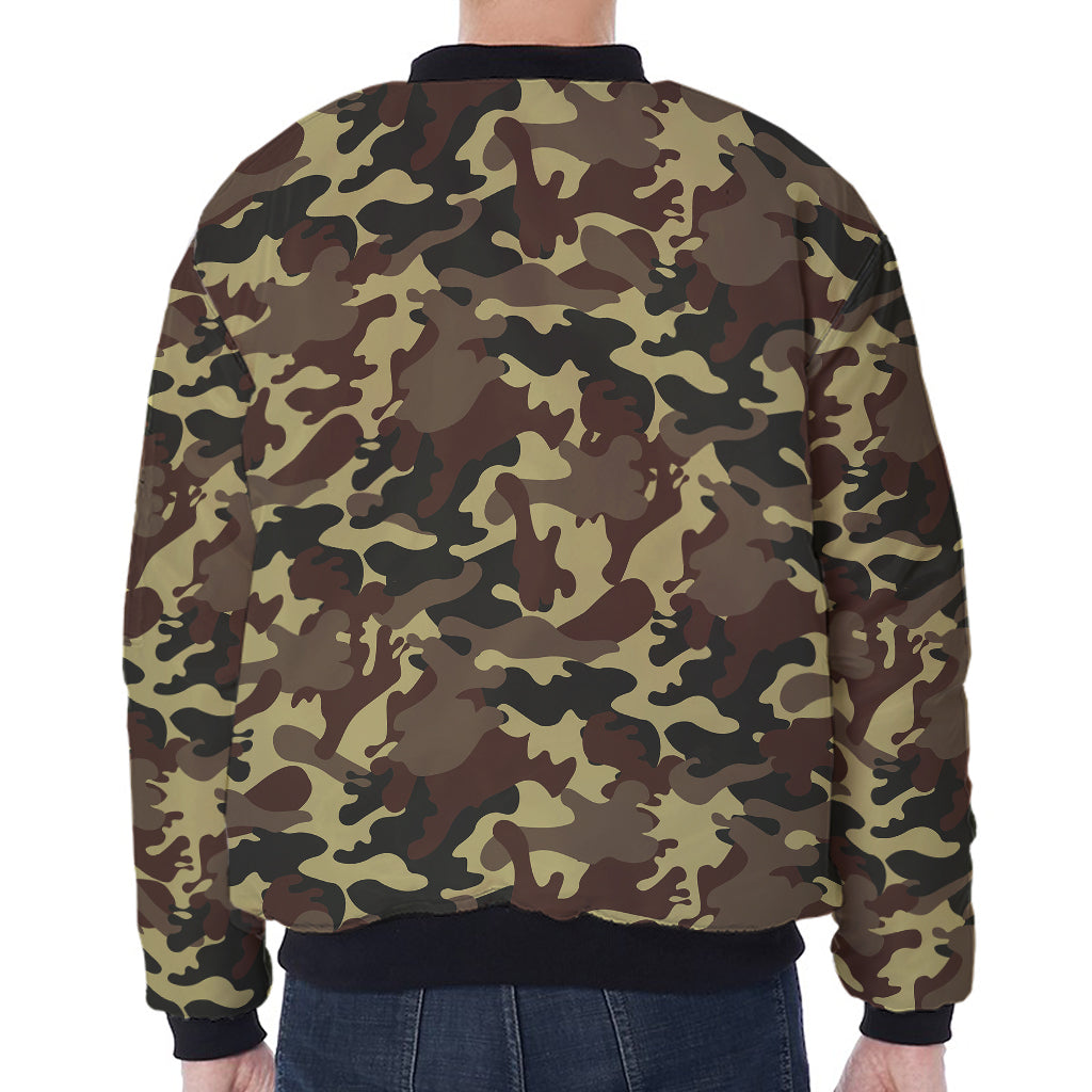 Brown Camouflage Print Zip Sleeve Bomber Jacket