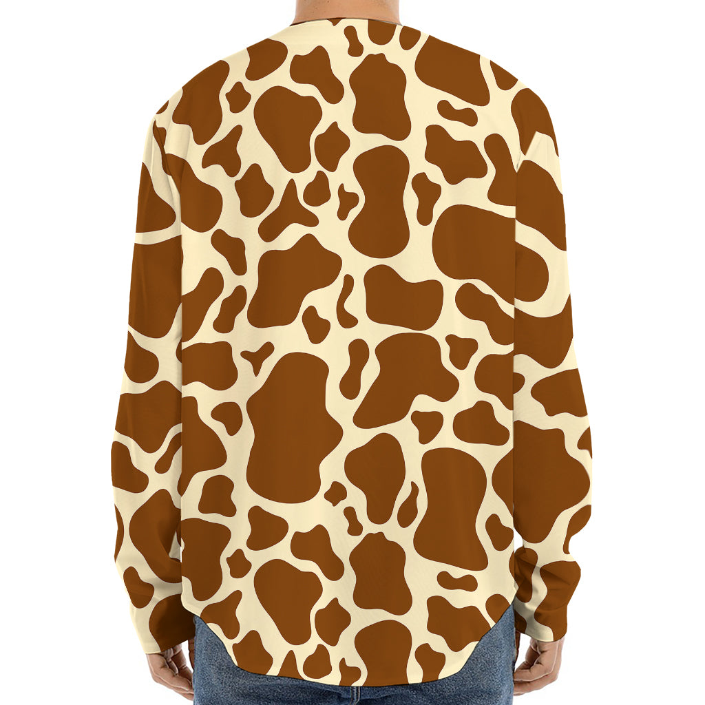Brown Cow Print Long Sleeve Baseball Jersey