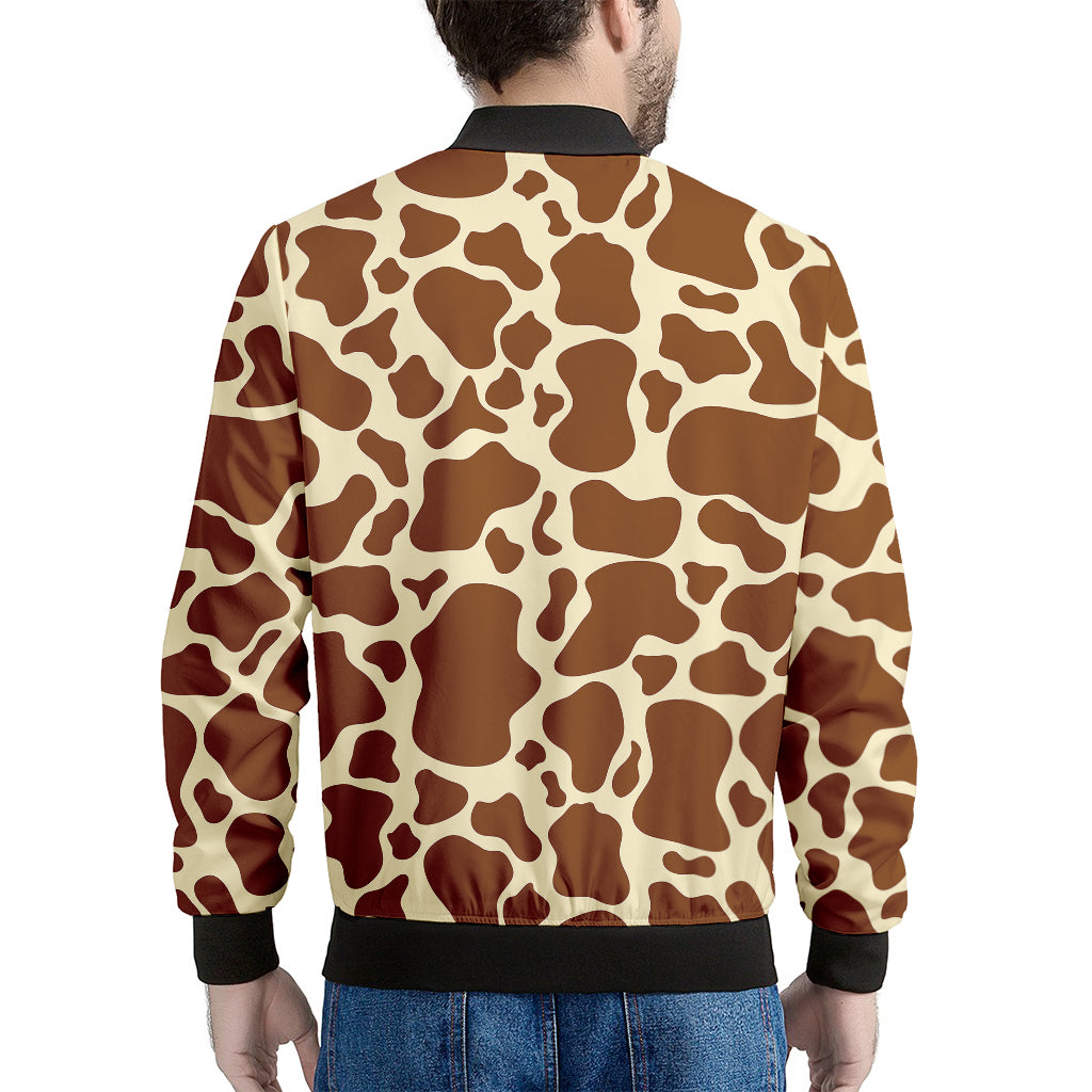 Brown Cow Print Men's Bomber Jacket