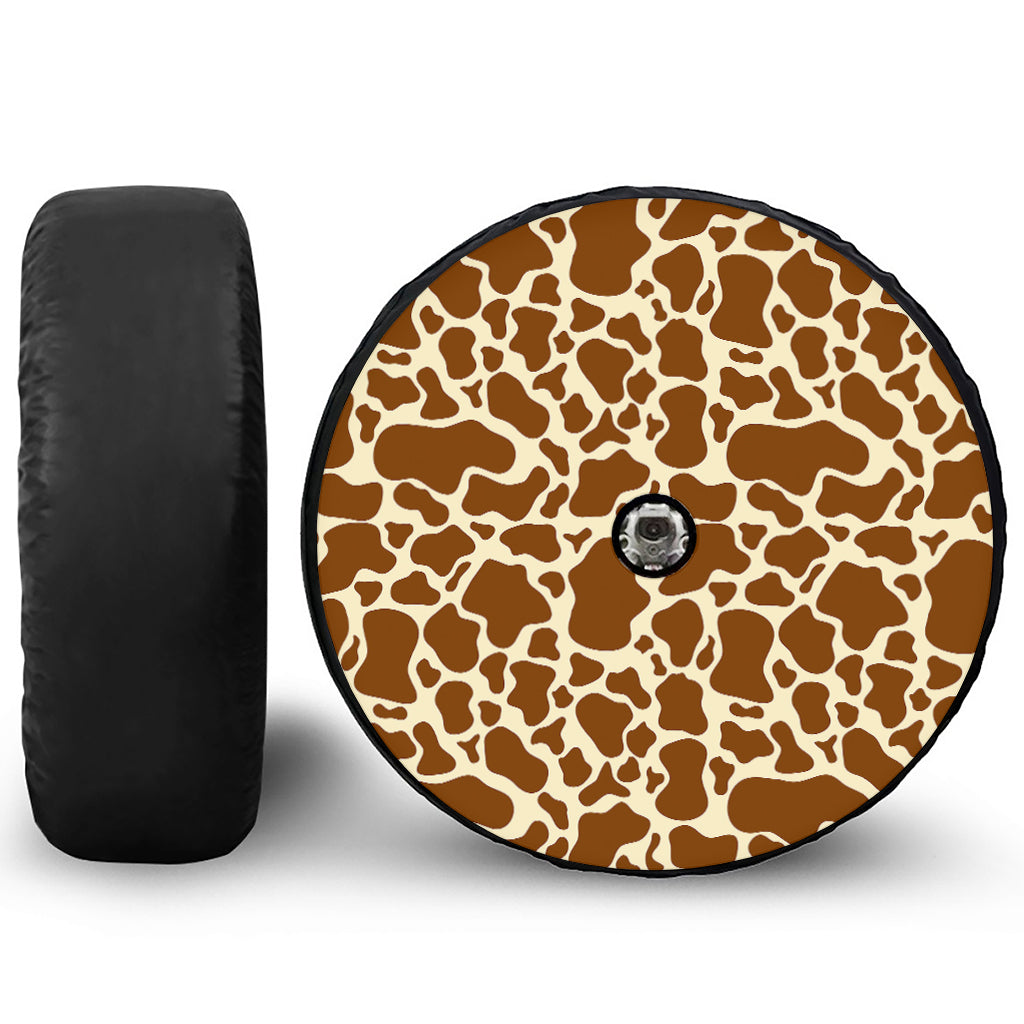 Brown Cow Print Tire Cover With Camera Hole