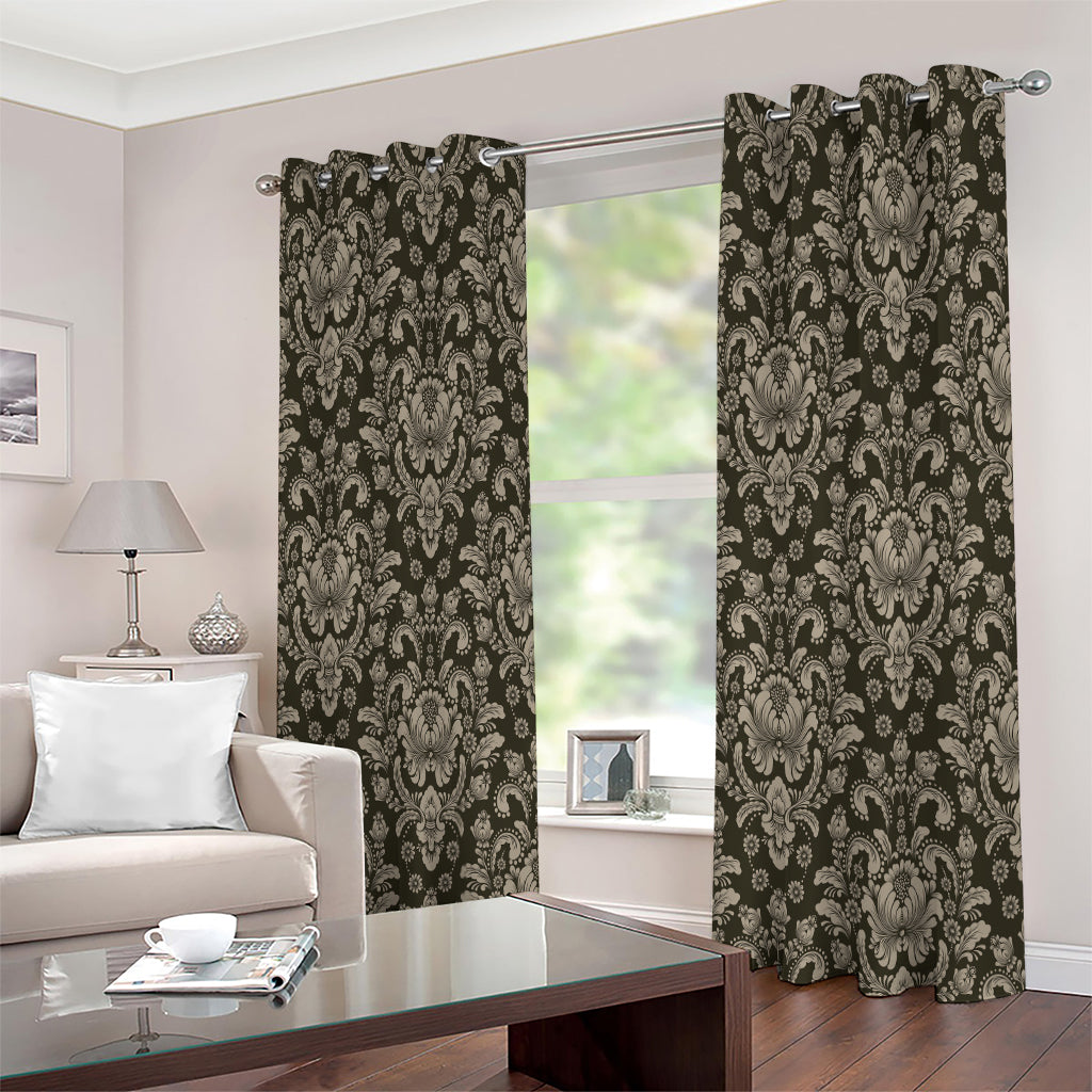 Brown Damask Pattern Print Extra Wide Grommet Curtains