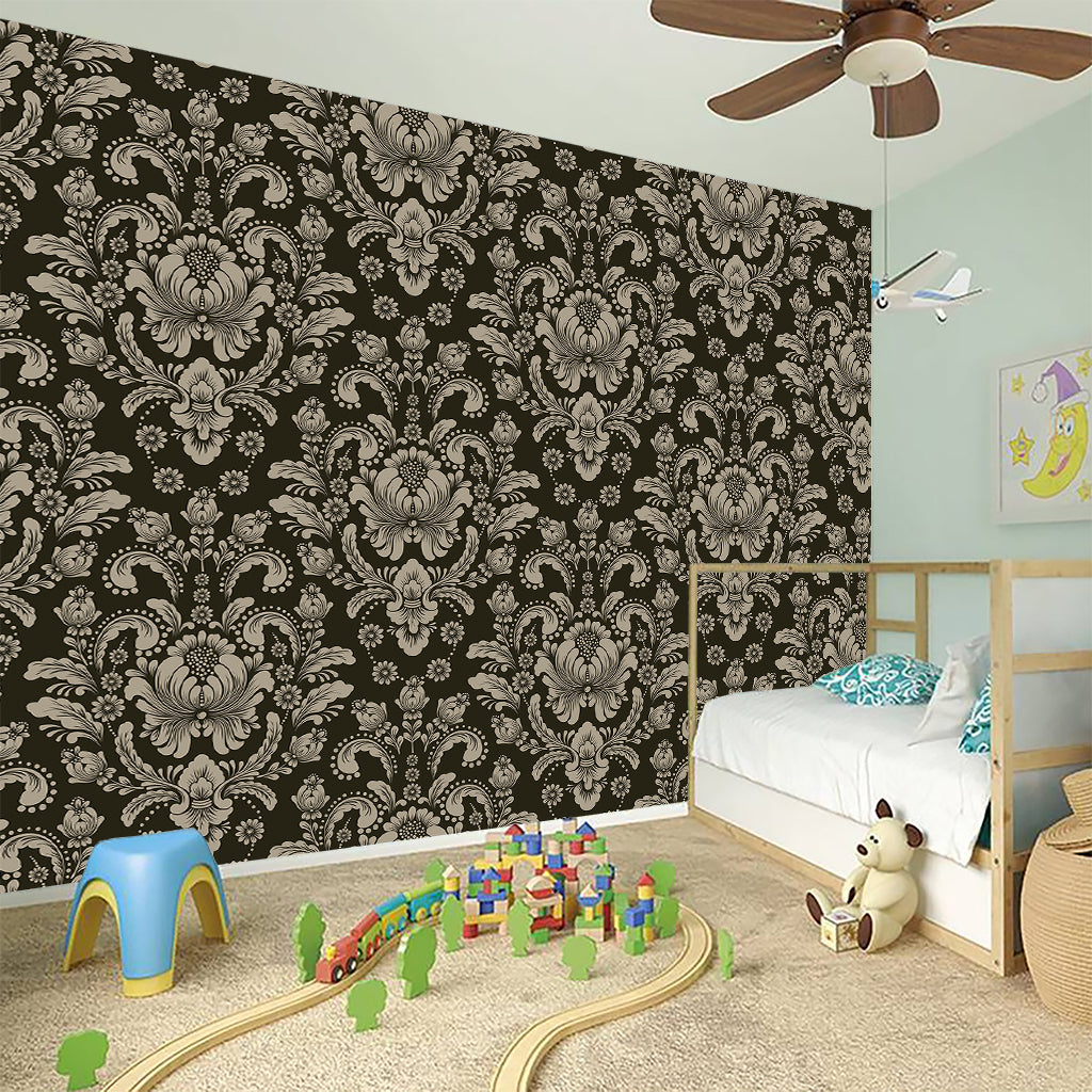 Brown Damask Pattern Print Wall Sticker