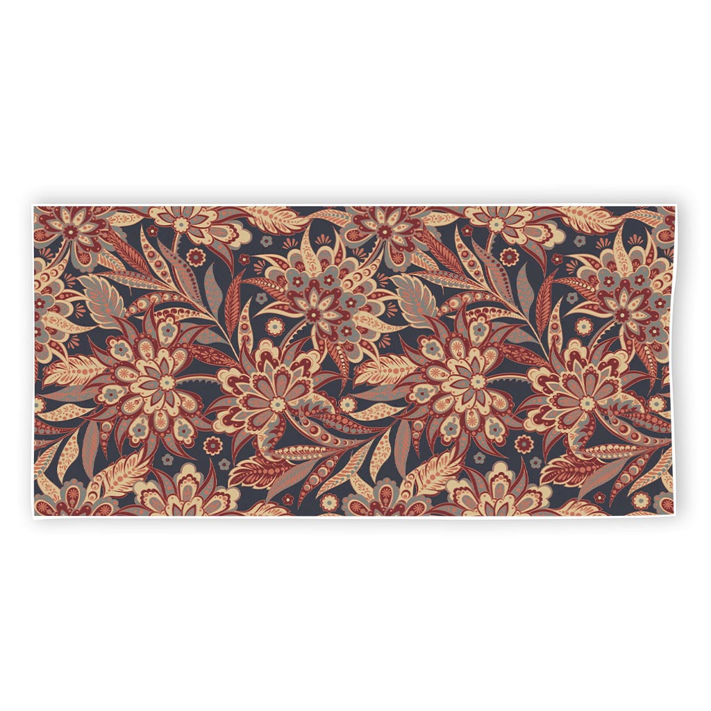 Brown Floral Bohemian Pattern Print Beach Towel
