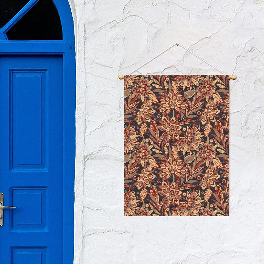 Brown Floral Bohemian Pattern Print Garden Flag