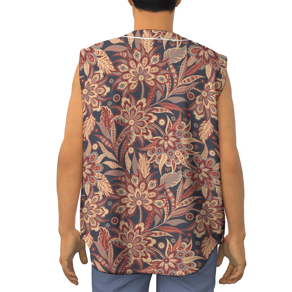Brown Floral Bohemian Pattern Print Sleeveless Baseball Jersey