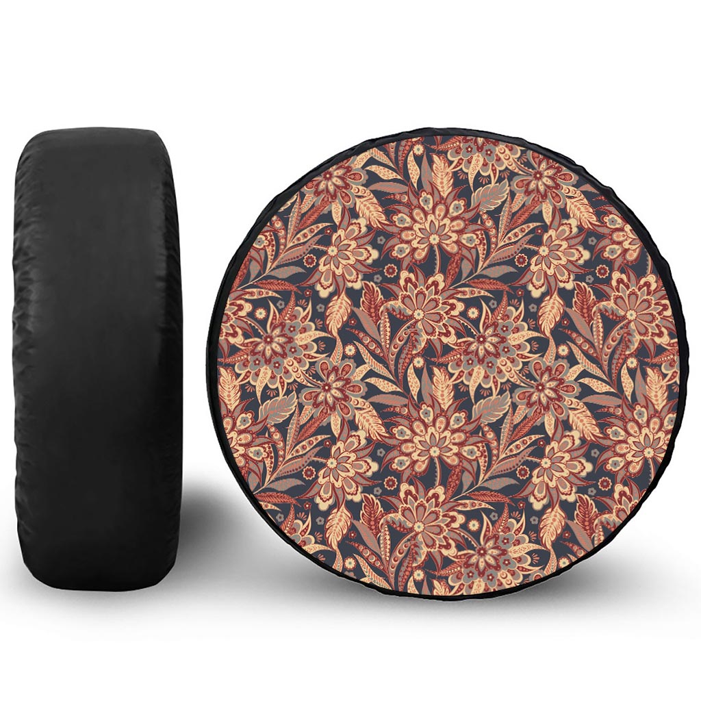 Brown Floral Bohemian Pattern Print Tire Cover