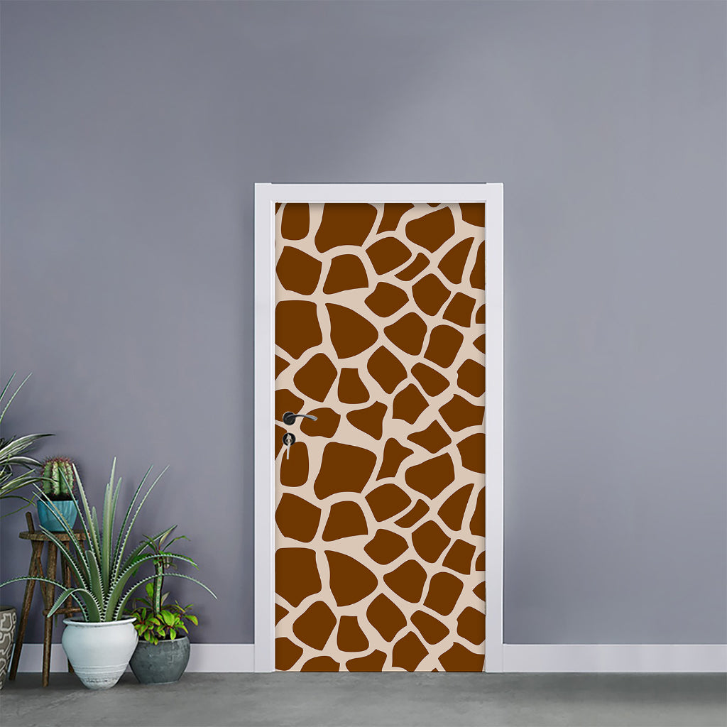 Brown Giraffe Pattern Print Door Sticker