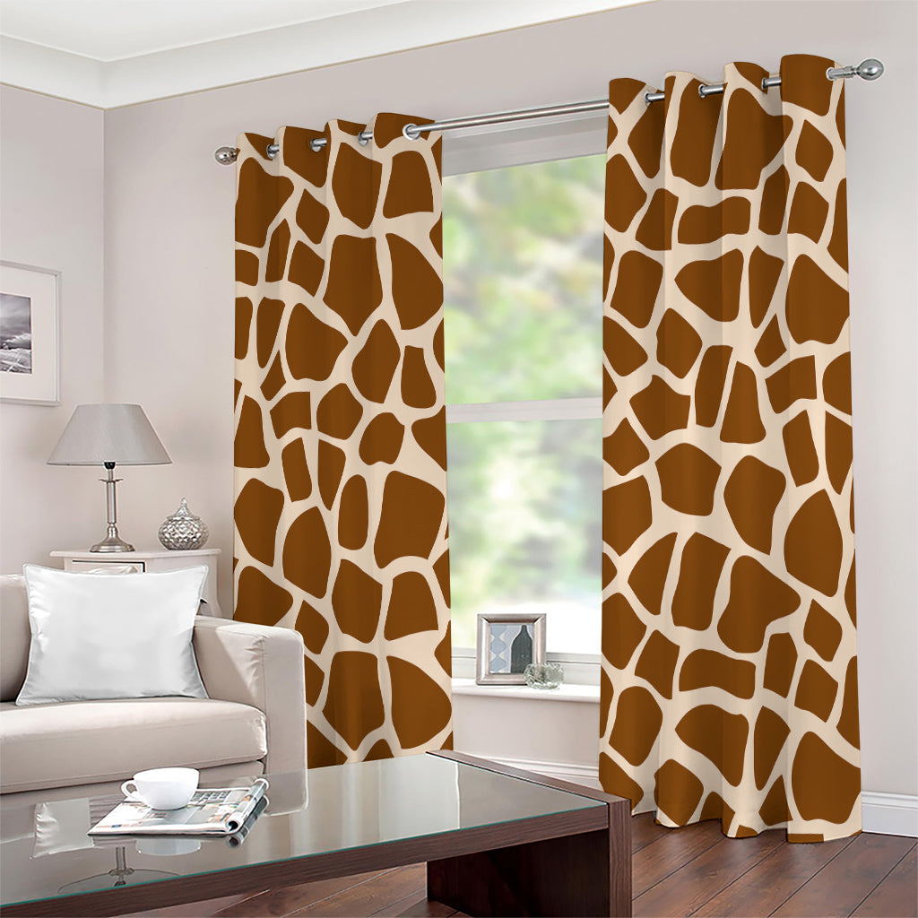 Brown Giraffe Pattern Print Extra Wide Grommet Curtains