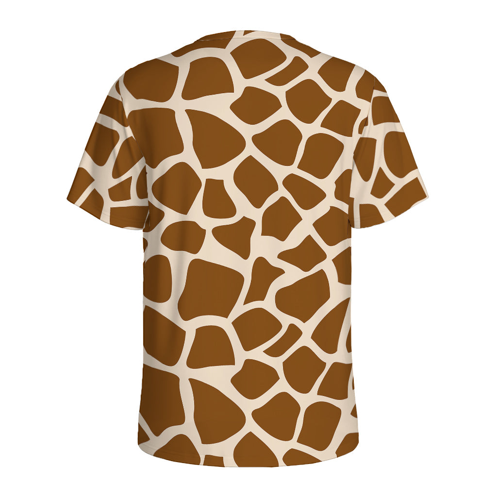 Brown Giraffe Pattern Print Men's Sports T-Shirt