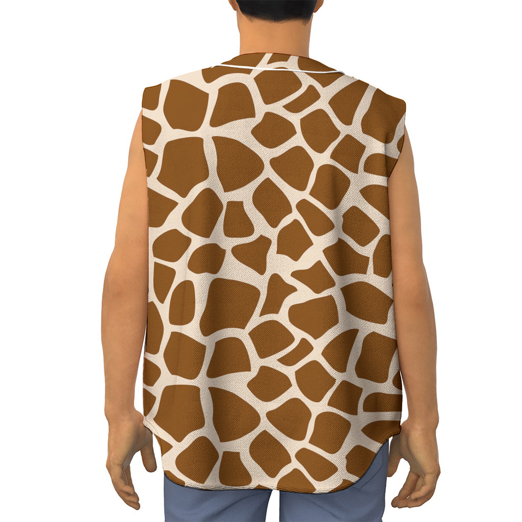 Brown Giraffe Pattern Print Sleeveless Baseball Jersey