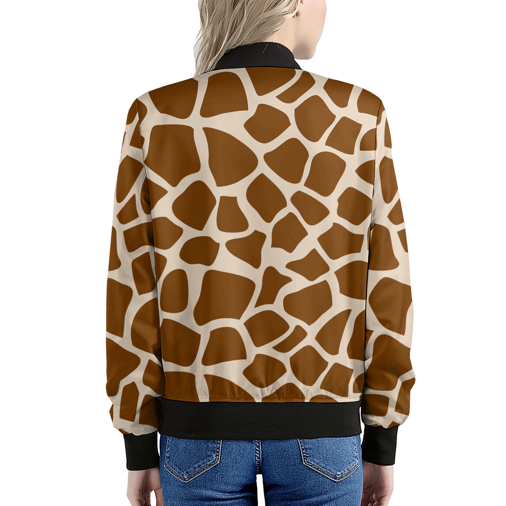 Brown Giraffe Pattern Print Women's Bomber Jacket