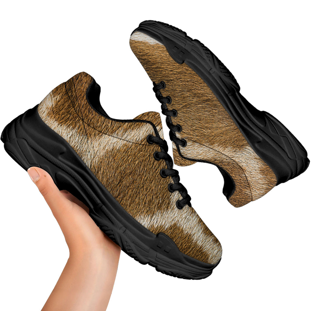Brown Giraffe Print Black Chunky Shoes