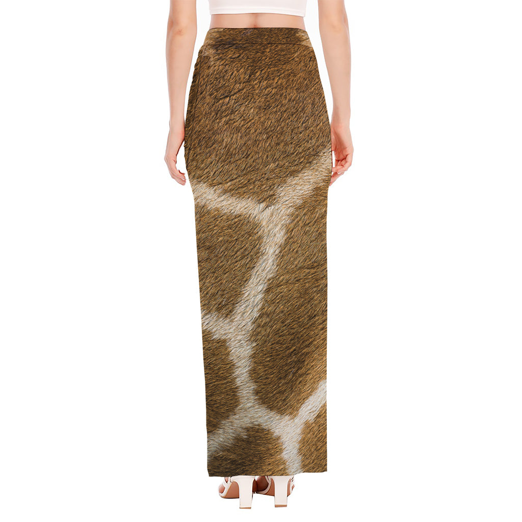 Brown Giraffe Print High Slit Maxi Skirt