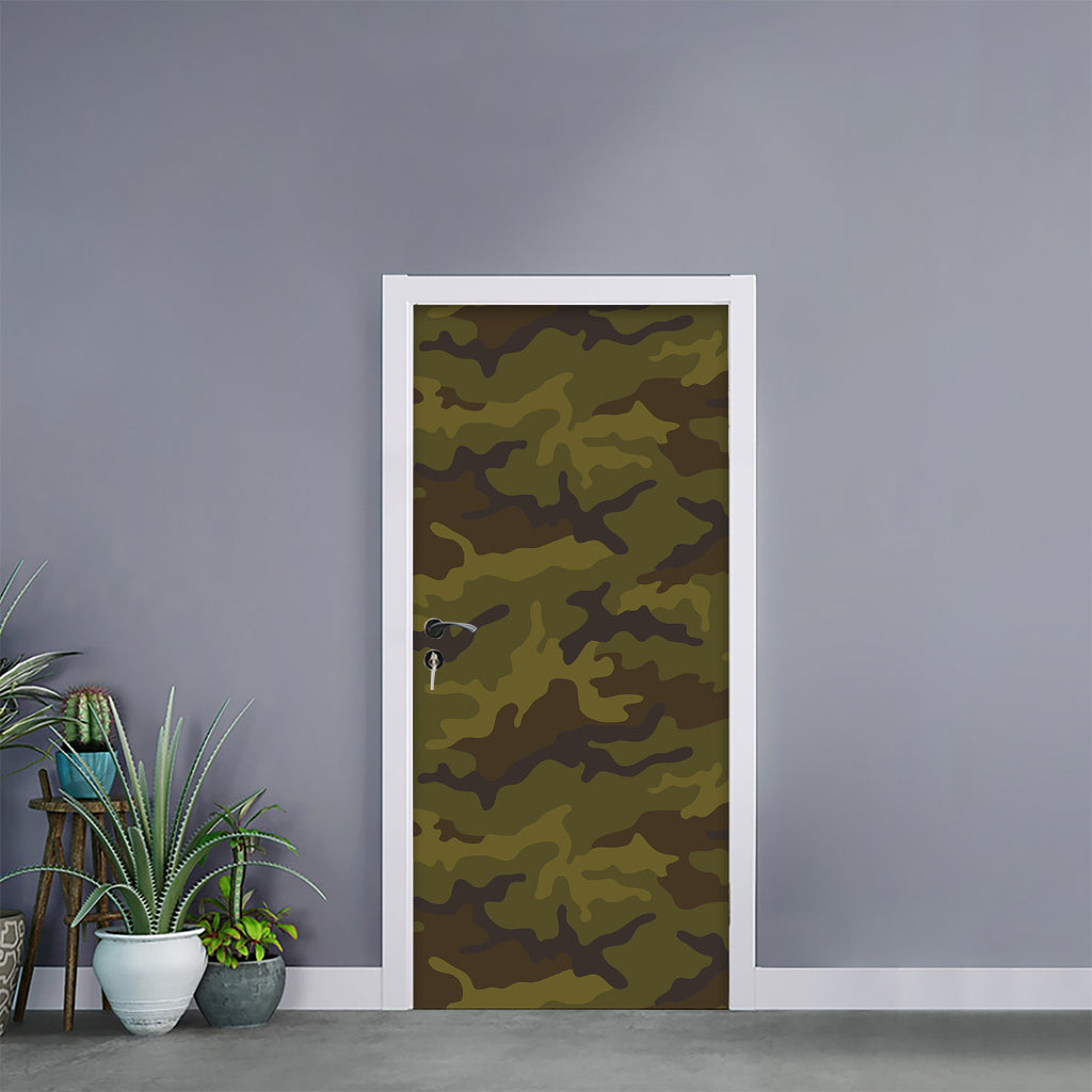 Brown Green Camouflage Print Door Sticker